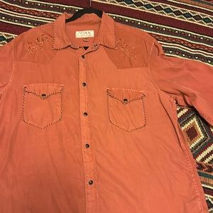 Rust color designer, western shirt, large worn ones